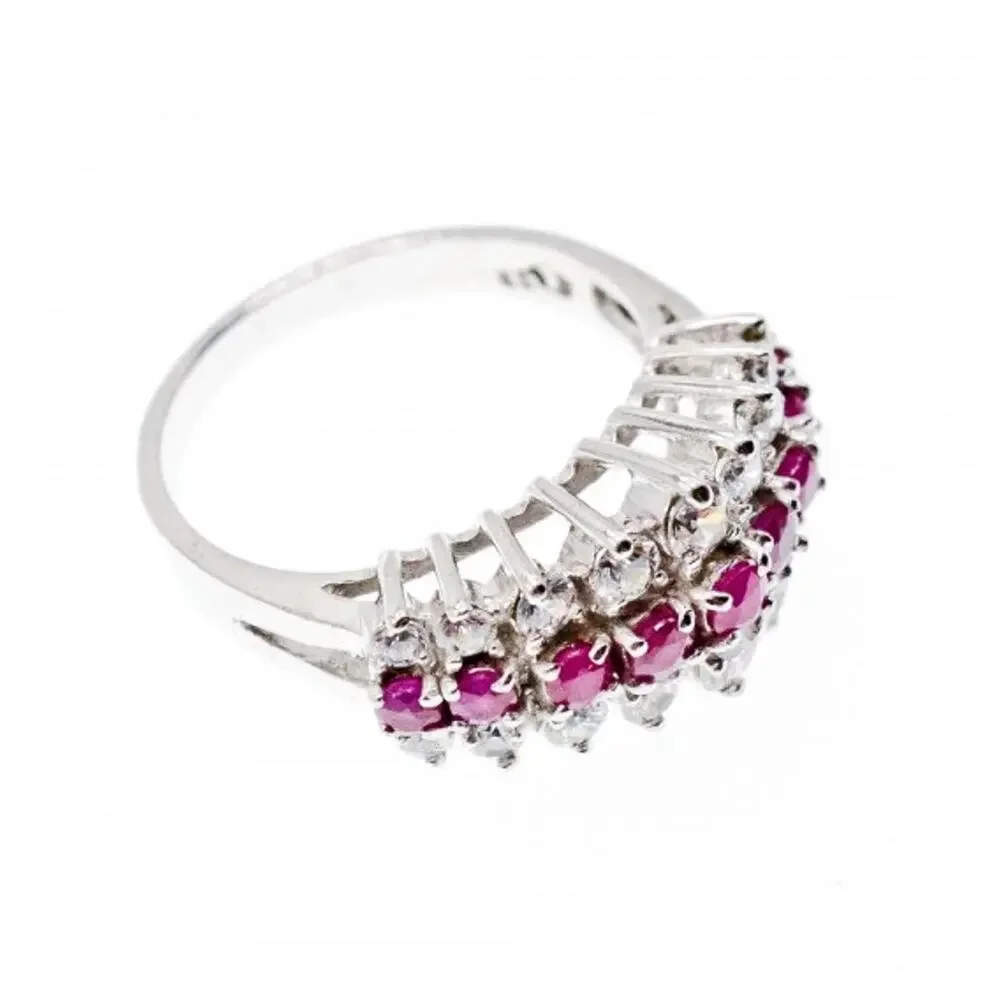 925 Sterling Silver Pink Spinel & CZ Ring Size 9.25